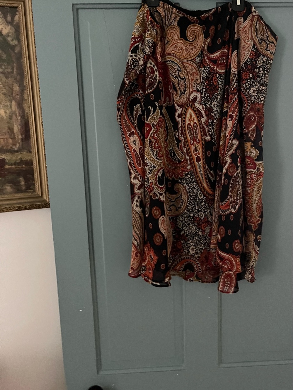 Paisley Midi Skirt in Black and Rust